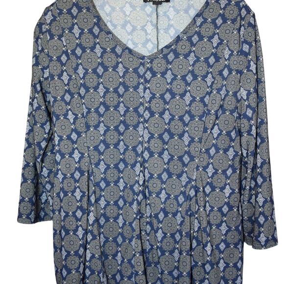 ROZ & ALI Pleated cropped blouse with Paisley Design Womens Petite L Boho - Picture 3 of 3